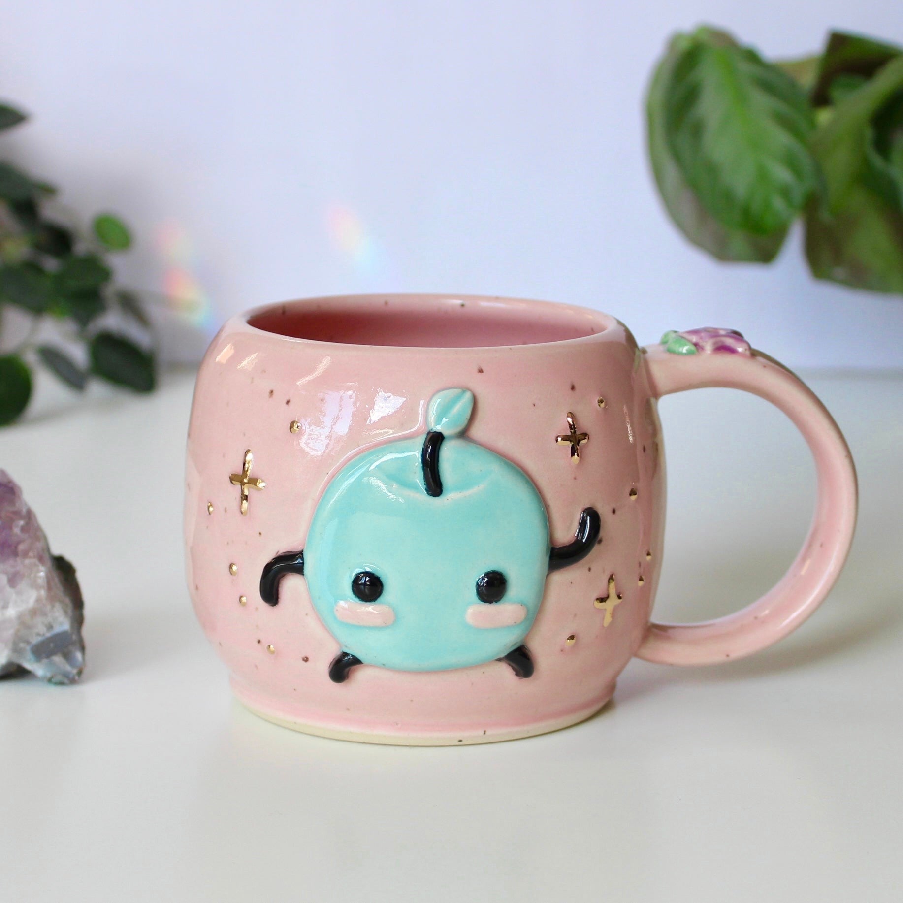 ⭐️PREORDER: Sky Blue Junimo - Pastel Pink Mug - 18oz